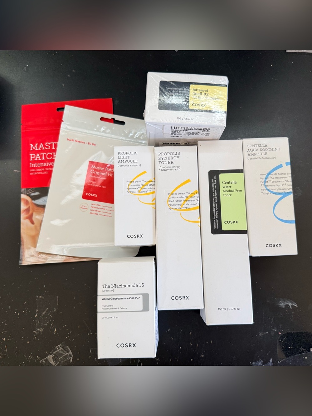 COSRX Skincare Lot - Snail Mucin, Propolis, Centella, Niacinamide, blemish patch